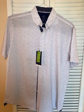 Con.Struct Men's Short Sleeve Button-Down Shirt - White with Navy Dot